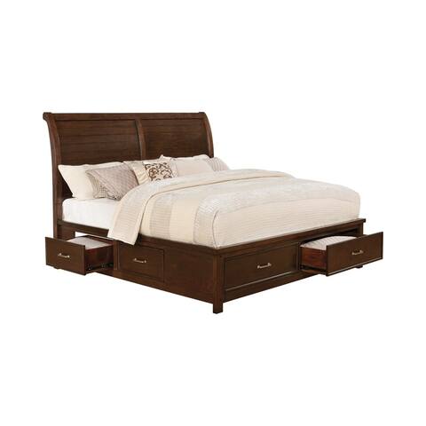 Wooden Eastern King Size Storage Bed with Panel Sleigh Headboard, Brown