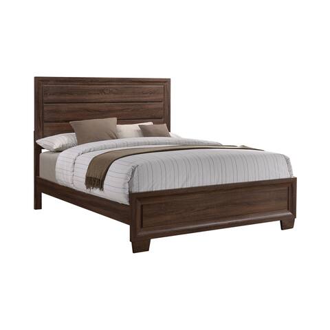 Wooden Queen Size Bed with Panel Headboard and Tapered Feet, Brown