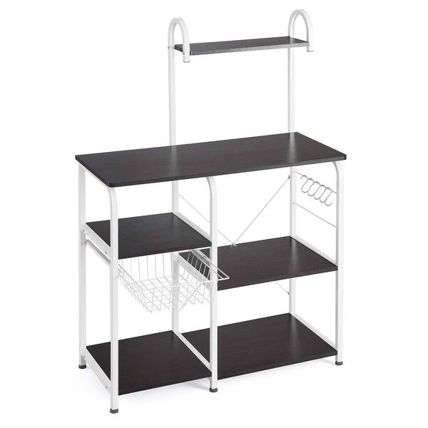 Black Juesi Microwave Oven Stand 4-Tier+3-Tier Shelf for Spice Rack Organizer Workstation Kitchen Bakers Rack Utility Storage Shelf 35.5 Storage Cart Workstation Shelf