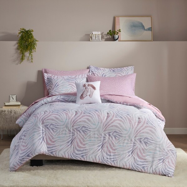 Shop Intelligent Design Maya Lavender Zebra Printed Comforter and Sheet Set - Overstock - 31095648