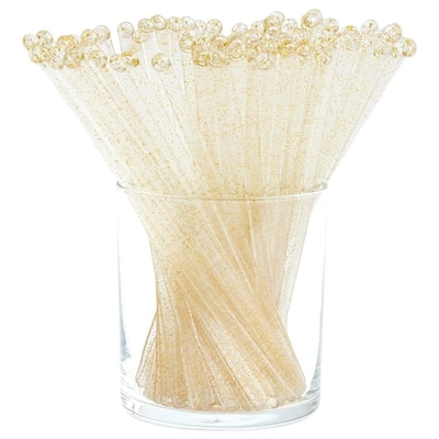 100x Gold Glitter Swizzle Sticks, Plastic Disposable Stir Stick for Cocktails
