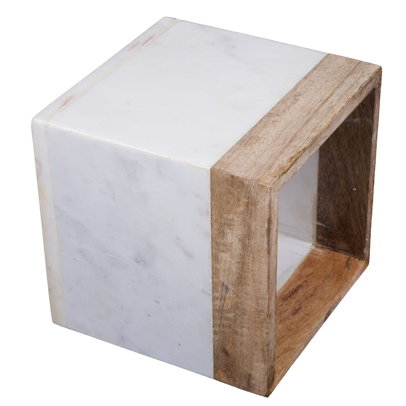 Creative Home Off-White Marble and Mango Wood Tissue Box Holder, Cover