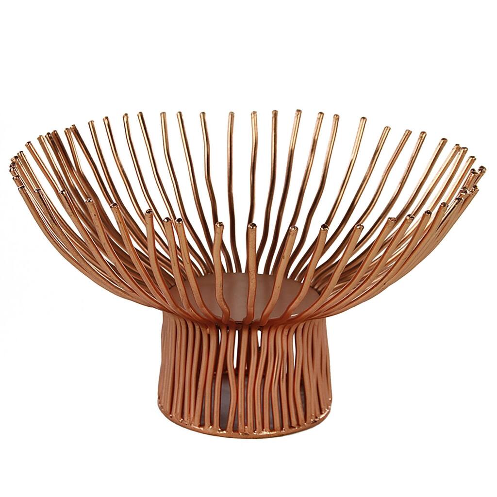 Decorative Metal Bowl with Open Wire Design, Rose Gold