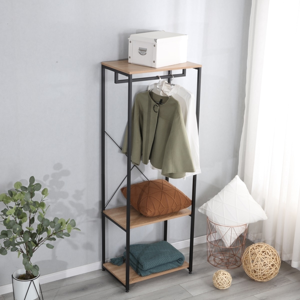 coat rack with storage shelves