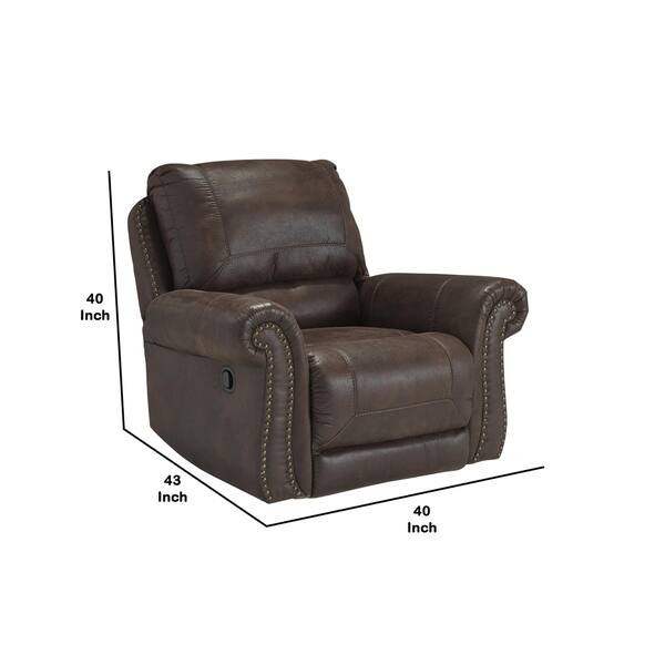 Nailhead Trim Leatherette Power Recliner, Brown