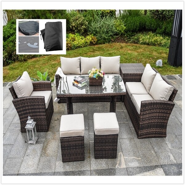 Shop 7 Piece Rattan Sofa Seating Group with Cushions Side Storage Box