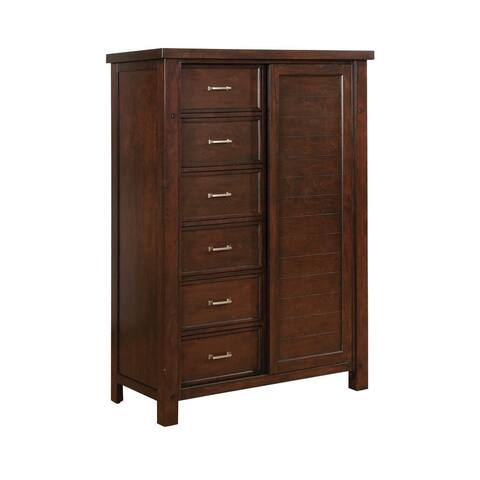 Wooden Chest with Metal Bar Pulls and Grain Details, Brown