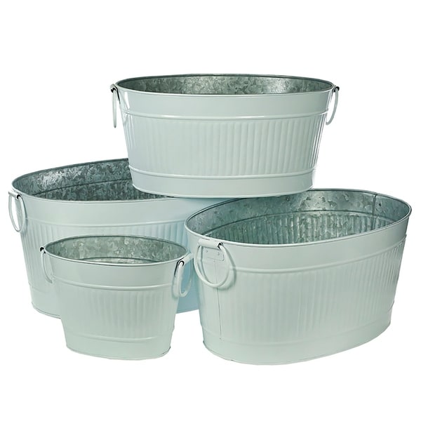 Shop Metal Tubs with Ribbed Design, Gray, Set of 4 On Sale