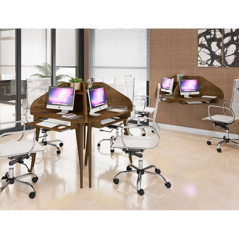Bradley 4-Piece Round Sectional Cubicle Desk with Keyboard Shelf by Manhattan Comfort