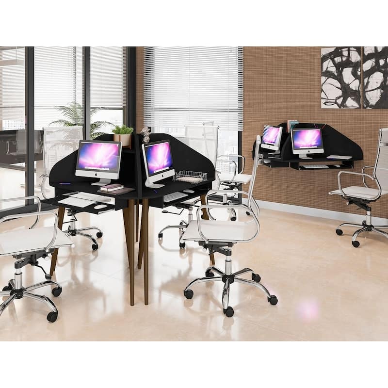 Bradley 4-Piece Round Sectional Cubicle Desk with Keyboard Shelf by Manhattan Comfort