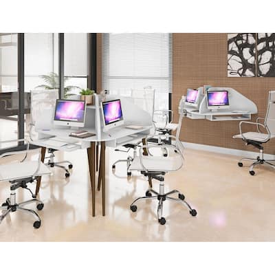 Bradley 4-Piece Round Sectional Cubicle Desk with Keyboard Shelf by Manhattan Comfort