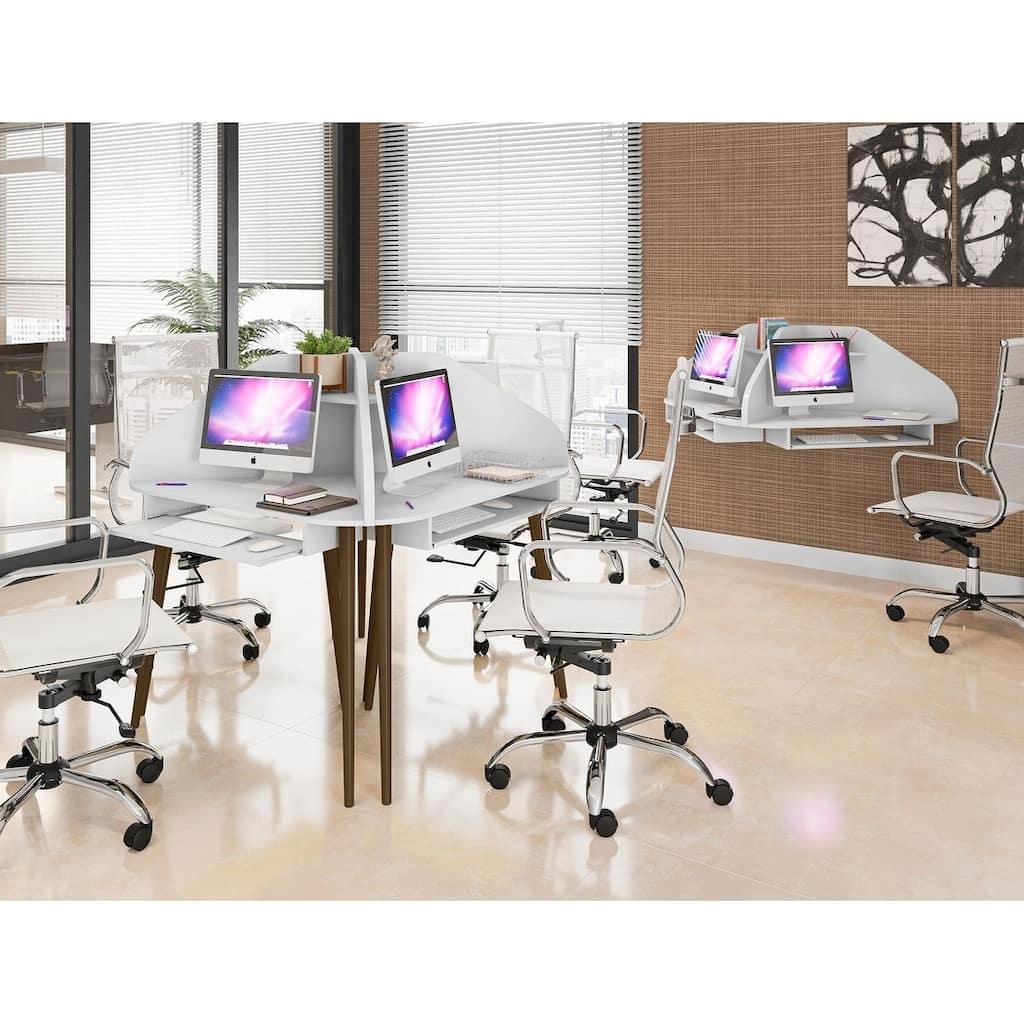 Bradley 4-Piece Round Sectional Cubicle Desk with Keyboard Shelf by Manhattan Comfort