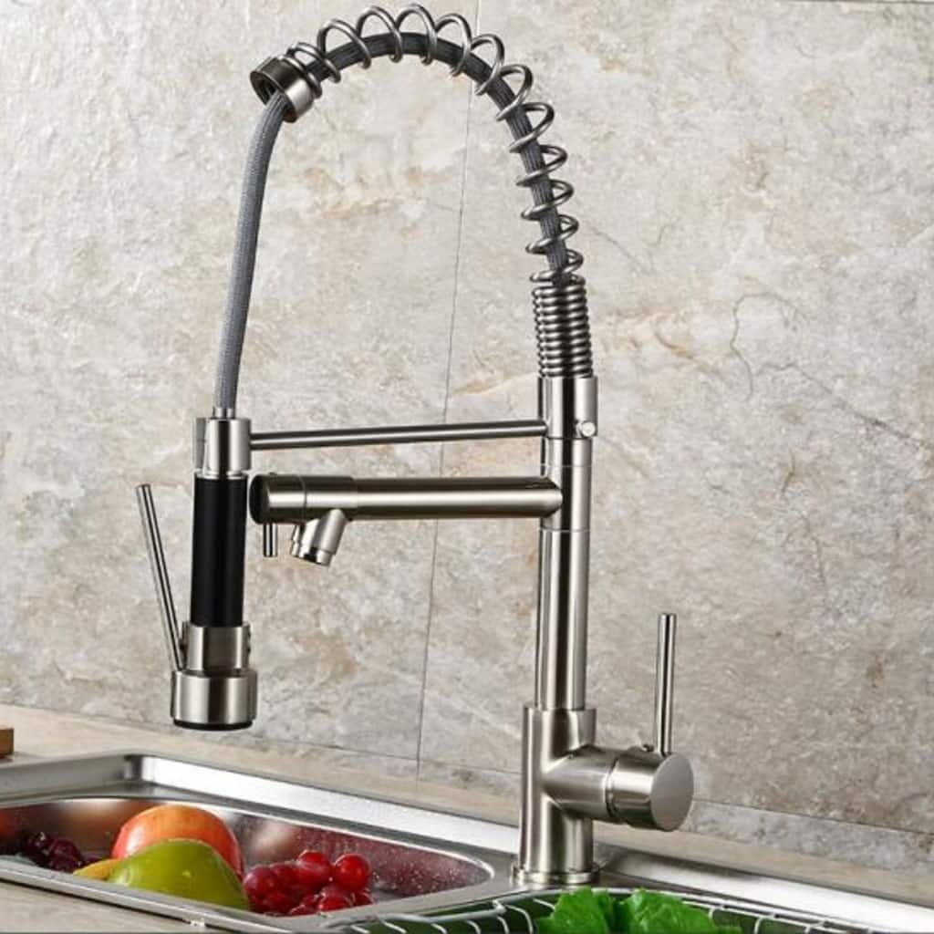 HighlanderHome Modern Kitchen Faucet DoubleHead BrushedChrome Finished - DoubleHead_BrushedChrome