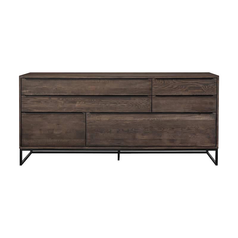 Nevada Rustic Oak Wood Sideboard - Dark Brown