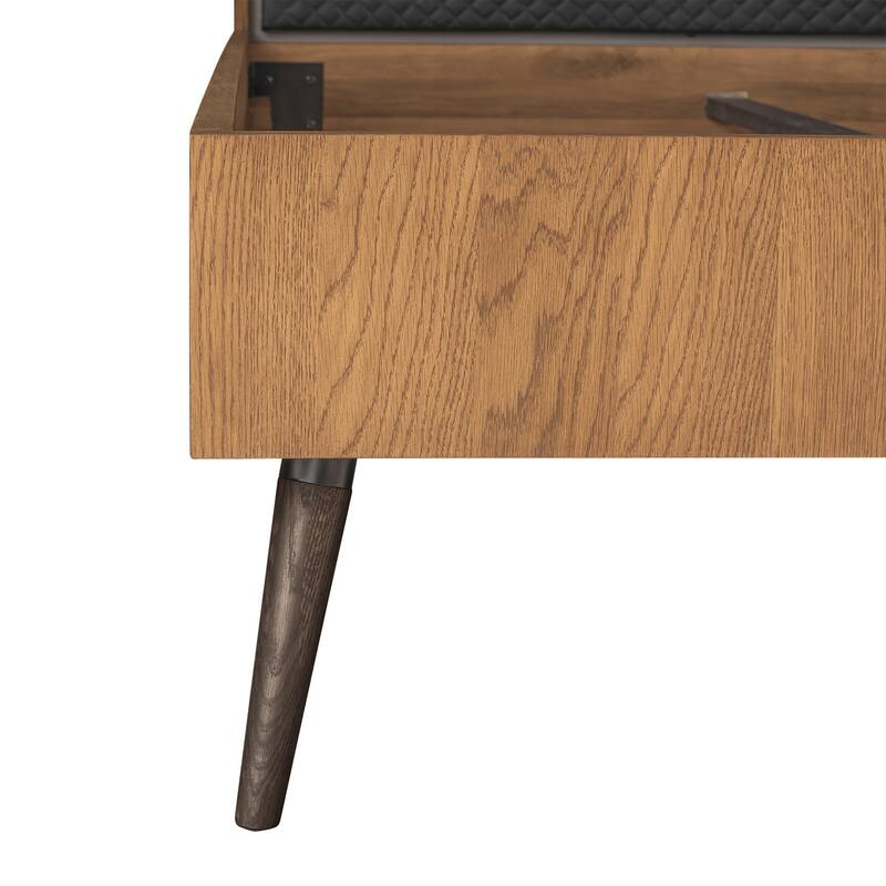 Coco Rustic Oak Wood Upholstered Faux Leather Platform Bed