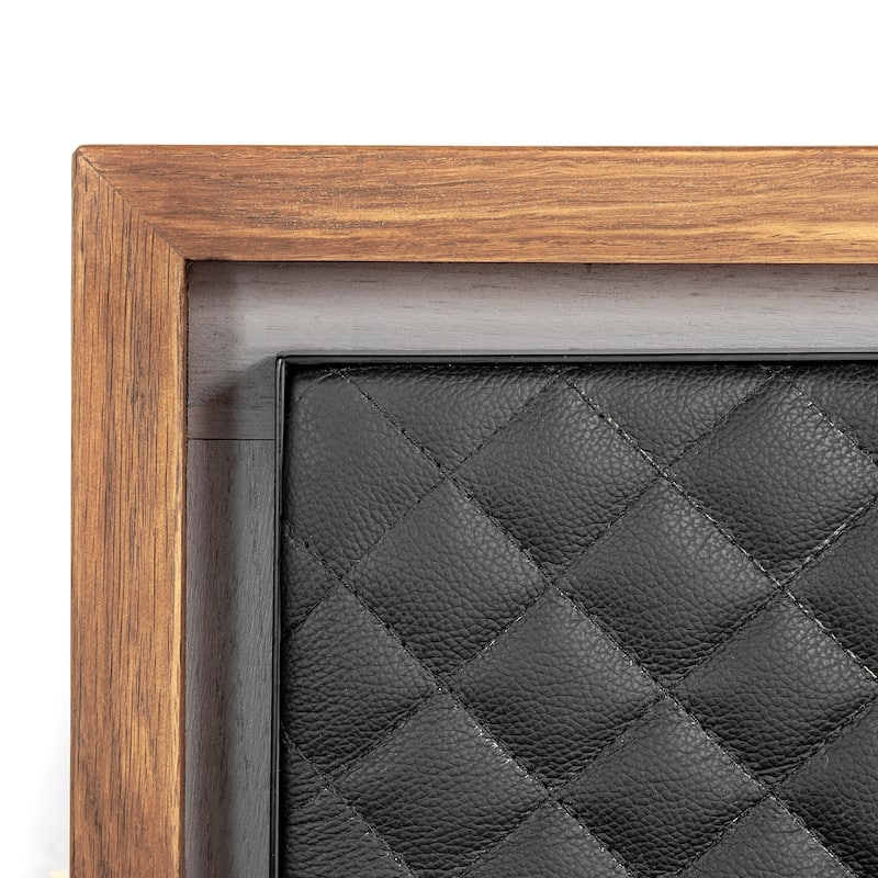 Coco Rustic Oak Wood Upholstered Faux Leather Platform Bed