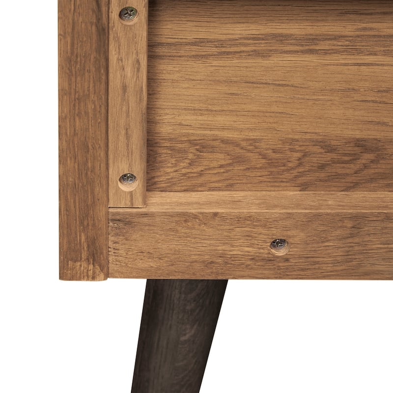 Coco Rustic Oak Wood Upholstered Faux Leather Platform Bed