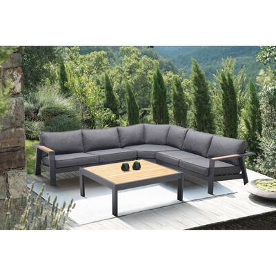 Palau Modern Outdoor 4-Piece Sectional Set in Aluminum and Teak