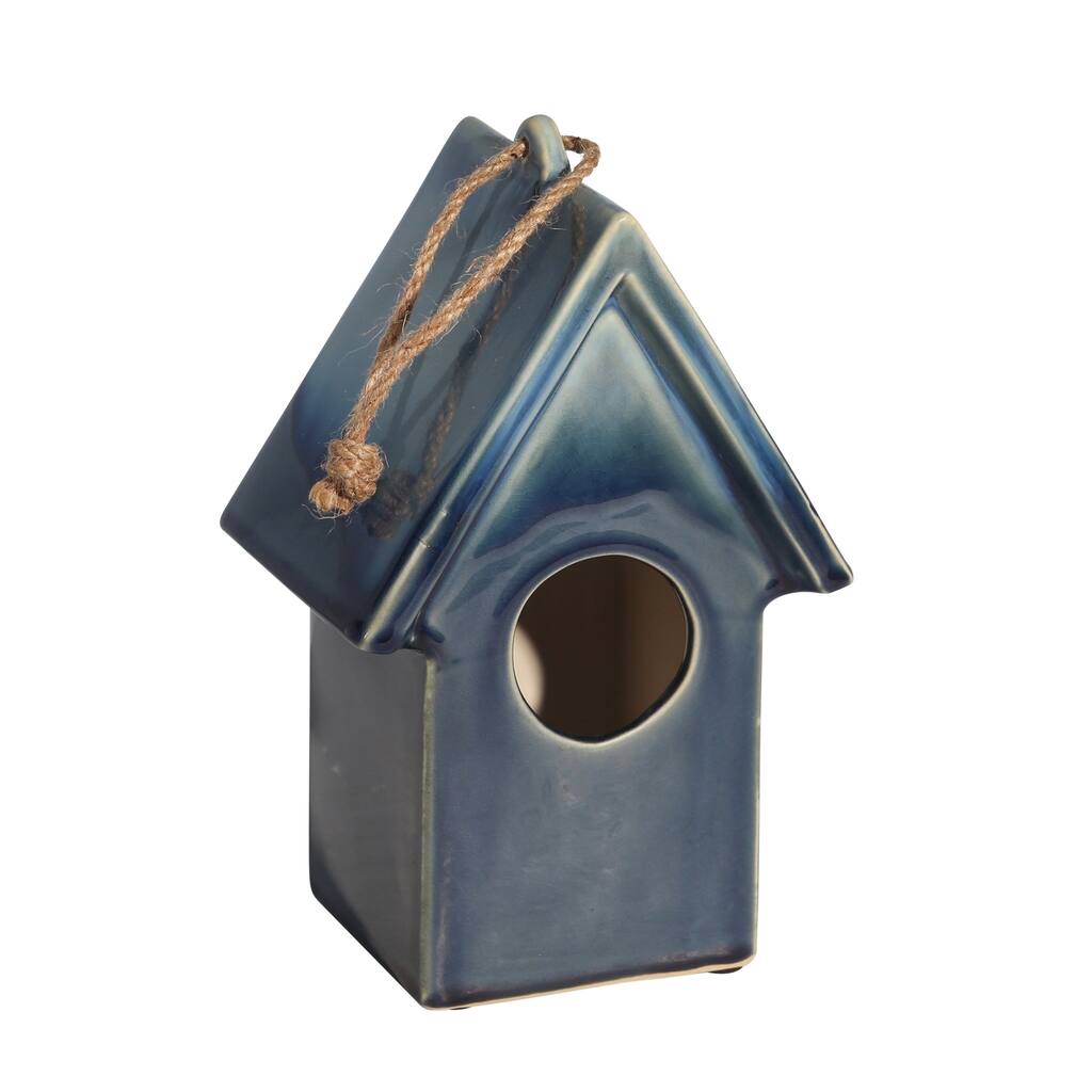 Ceramic 9.5" Deco Bird House,Blue