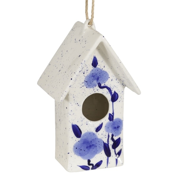 Ceramic 10" Floral Birdhouse, Blue. Opens flyout.