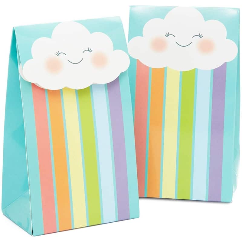 Blue Panda 24 Pack Rainbow Goodie Bags with Stickers for Birthday Party Favors, 6.5x4x3"