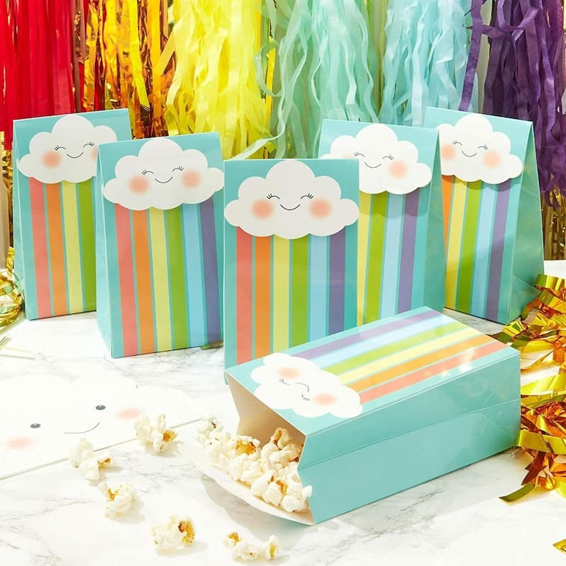 Blue Panda 24 Pack Rainbow Goodie Bags with Stickers for Birthday Party Favors, 6.5x4x3"