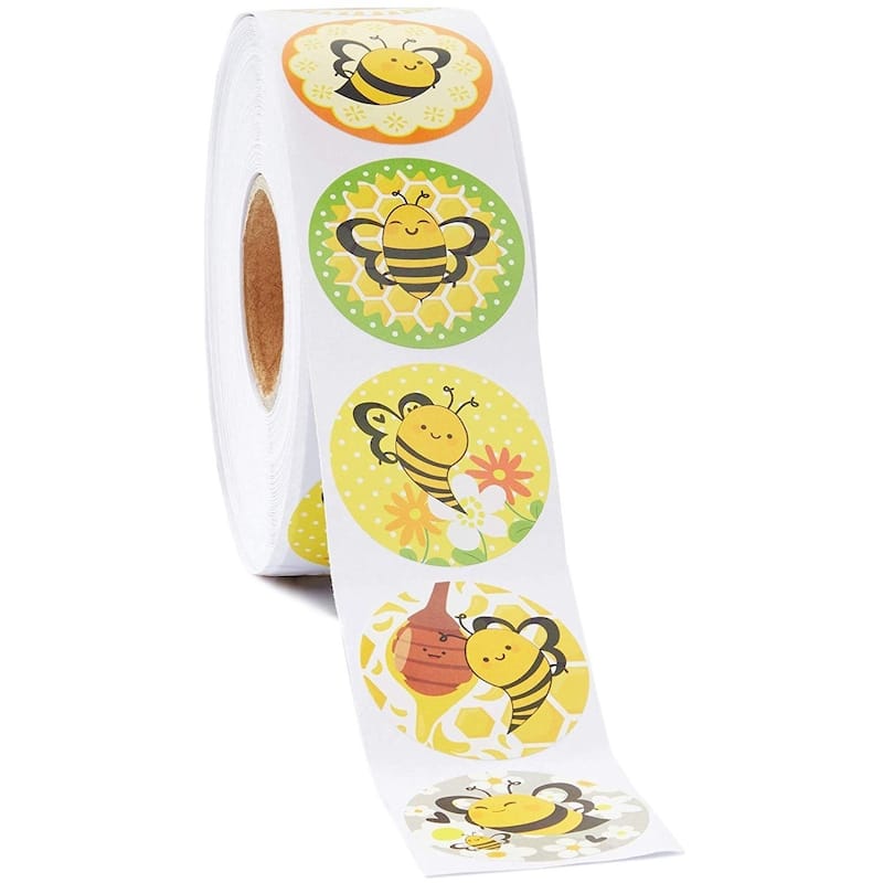 Blue Panda 1000 Piece Bumble Bee Sticker Roll for Kids, Party Favors, Scrapbooks, 8 Designs