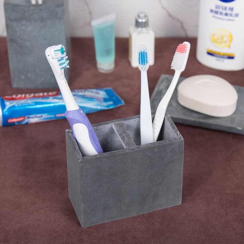 Creative Home Soapstone Rectangular Toothbrush Holder - Grey