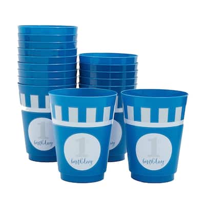 16x Plastic 16 oz Party Cups 1st Birthday Reusable Tumblers for Kids Boys