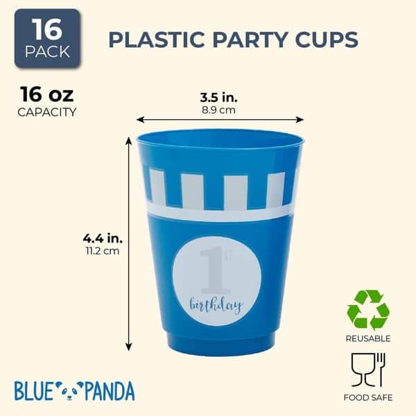16x Plastic 16 oz Party Cups 1st Birthday Reusable Tumblers for Kids Boys -  Bed Bath & Beyond - 31102034