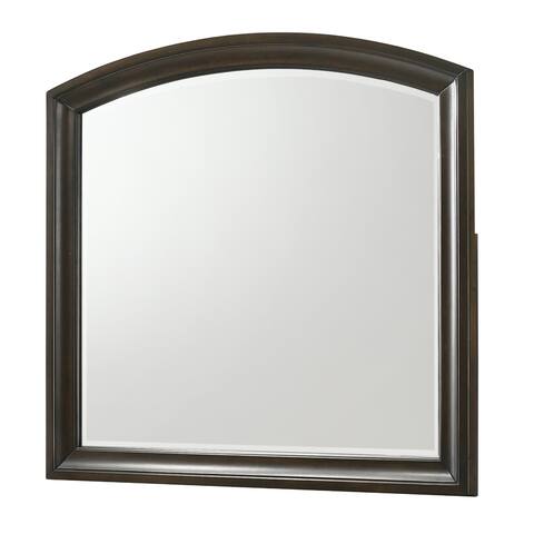 Arch Shape Dresser Top Beveled Mirror with Wooden Frame, Brown and Silver
