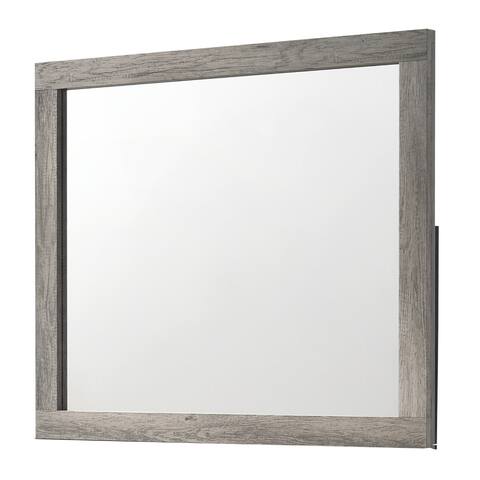 Rectangular Wooden Dresser Top Mirror with Grains, Gray and Silver