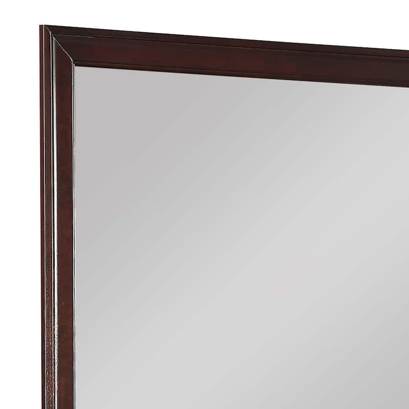 Rectangular Molded Wooden Frame Dresser Top Mirror, Cherry Brown and Silver