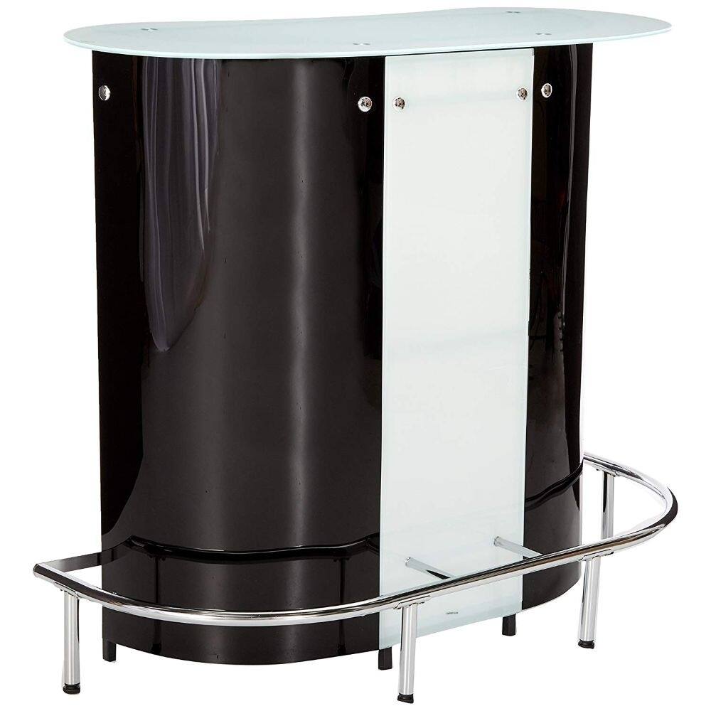 1-shelf Bar Unit with Frosted Glossy Black, Glossy White, Clear and Chrome