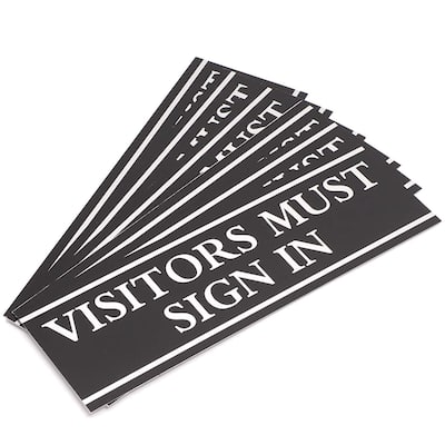 Juvale 6Pcs Visitors Must Sign in Office Self-Adhesive Signs 9"x3" for Reception Office