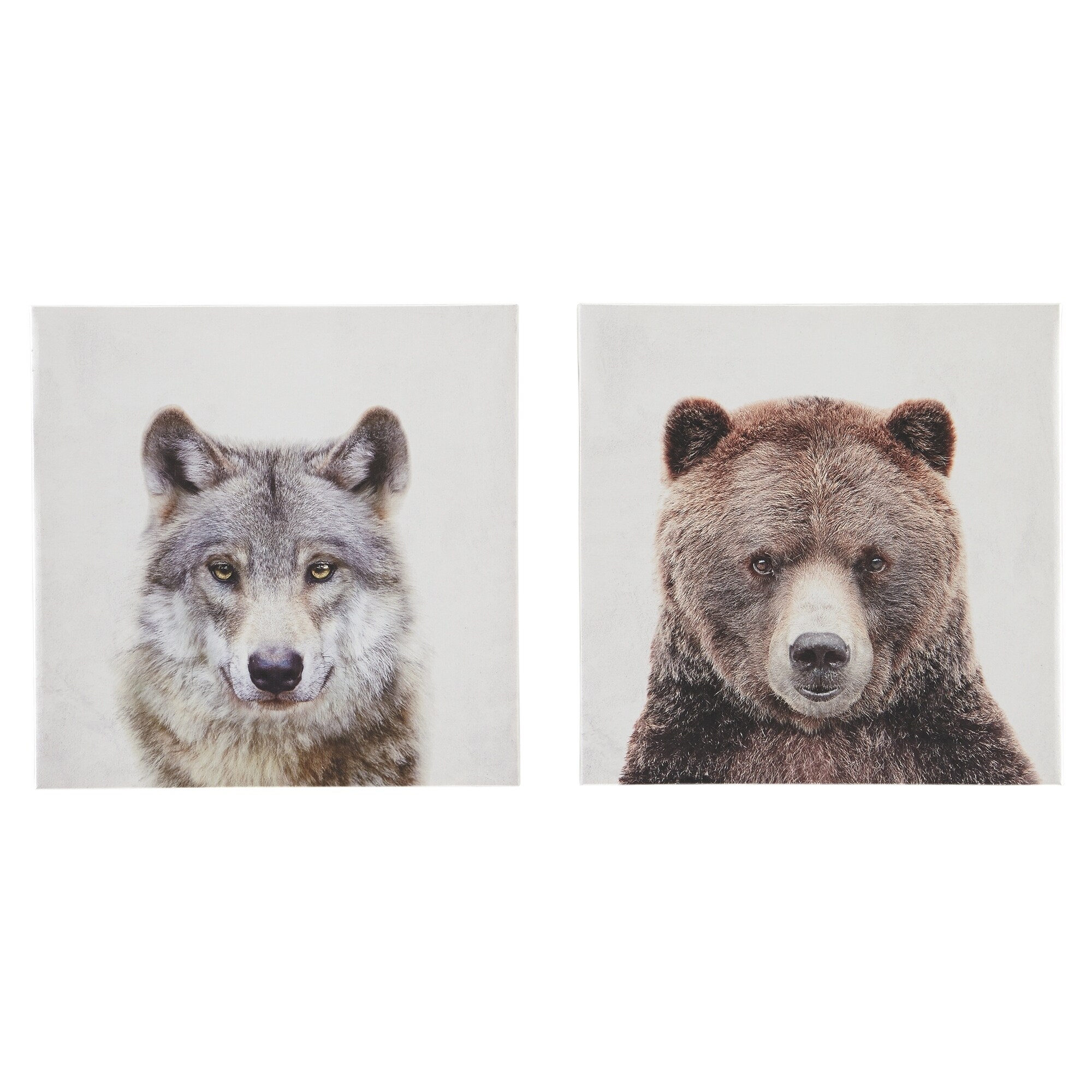 Shop Wolf And Bear Canvas Wall Art With Wooden Frame Gray And Brown Set Of 2 On Sale Overstock 31102723