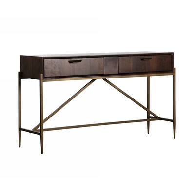 2 Storage Drawer Console Table with Antique Metal Pulls, Brown
