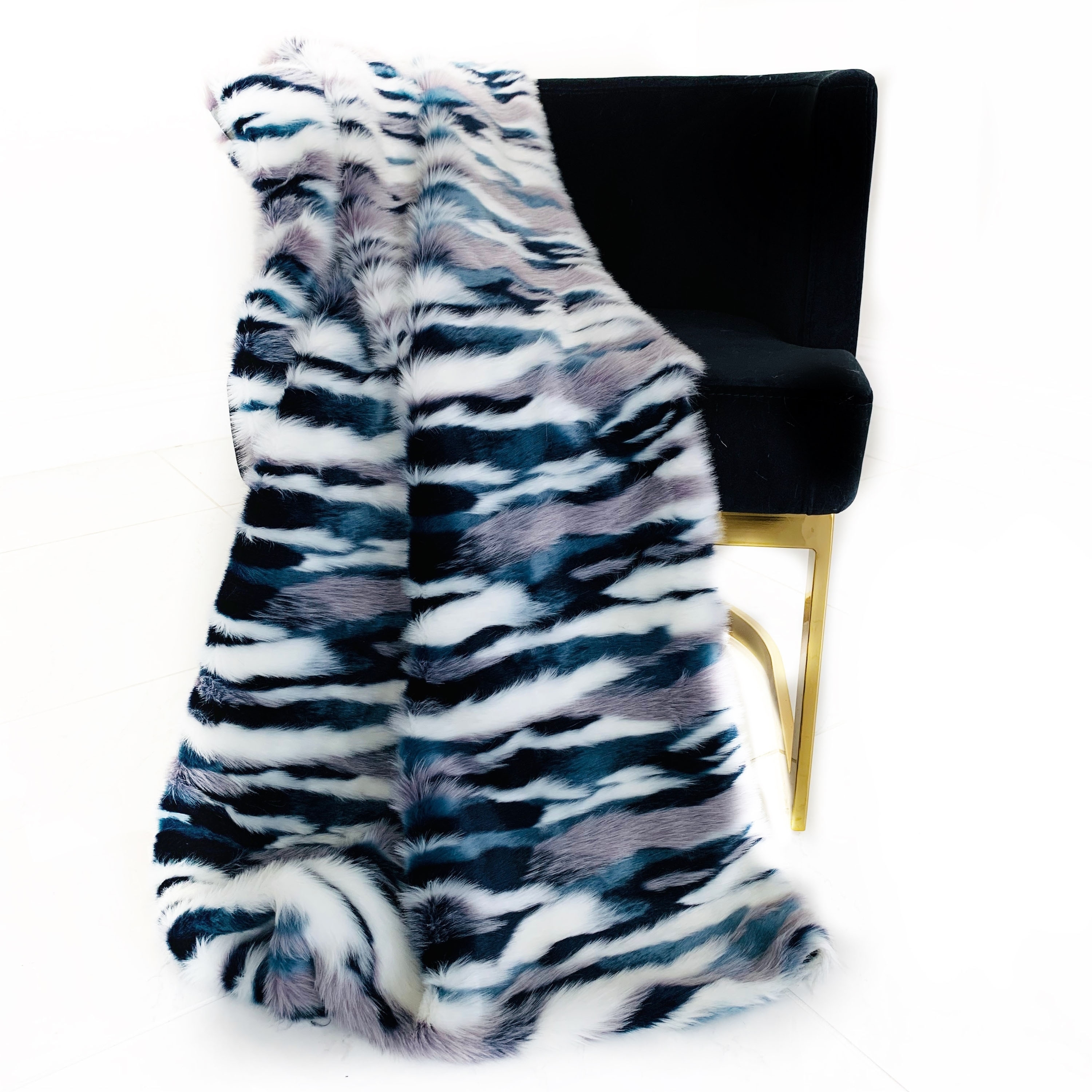Plutus Blue, Black, White Fancy Faux Fur Luxury Throw Blanket
