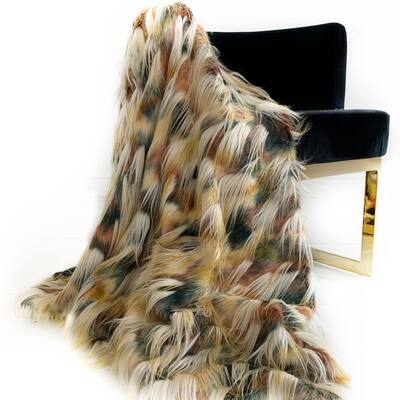 Plutus Multi-Color Fancy Feather Faux Fur Luxury Throw Blanket