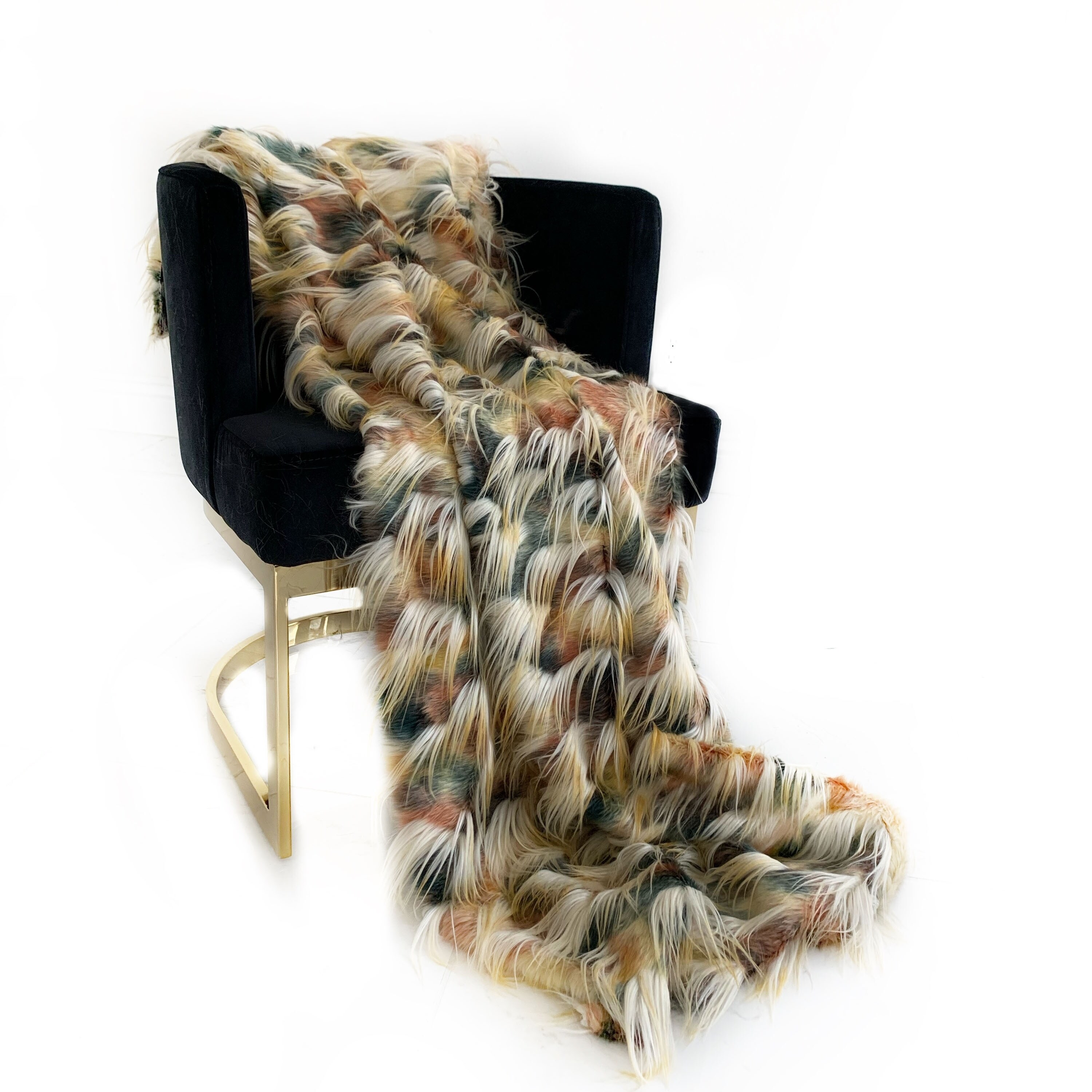 Plutus Multi-Color Fancy Feather Faux Fur Luxury Throw Blanket
