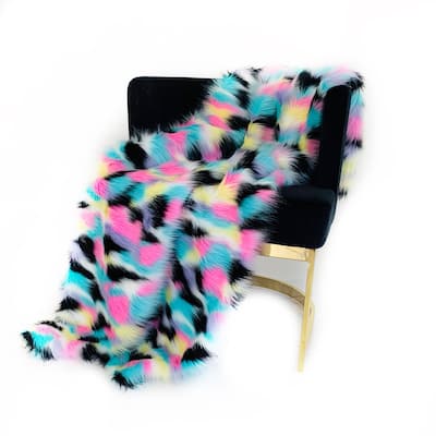 Plutus Pink, Blue, Black, Yellow Exotic Faux Fur Luxury Throw Blanket