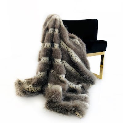 Plutus Gray Two Tone Feather Faux Fur Luxury Throw Blanket