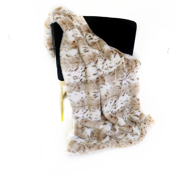 slide 1 of 3, Plutus Brown, Beige Leopard Fur Faux Fur Luxury Throw Blanket