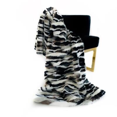 Plutus Black, White Zebra Faux Fur Luxury Throw Blanket