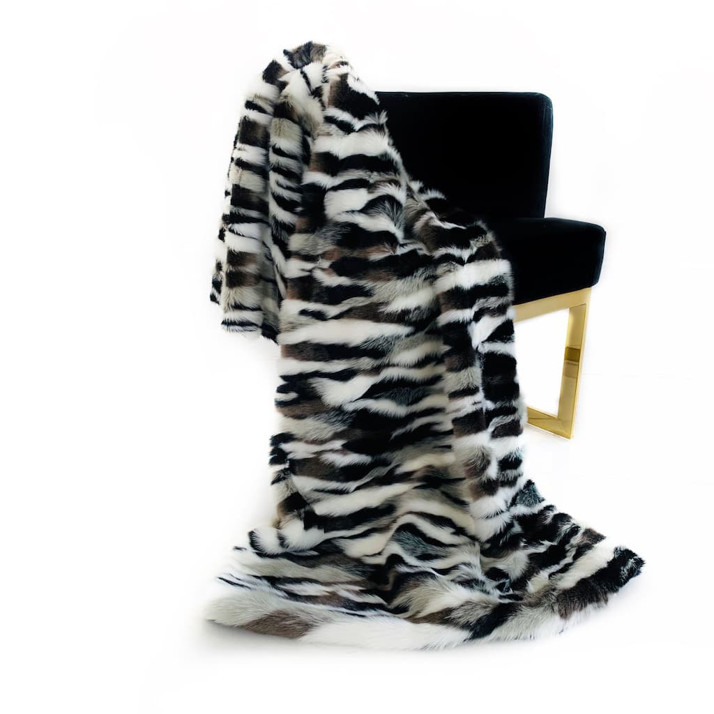 Plutus Black, White Zebra Faux Fur Luxury Throw Blanket