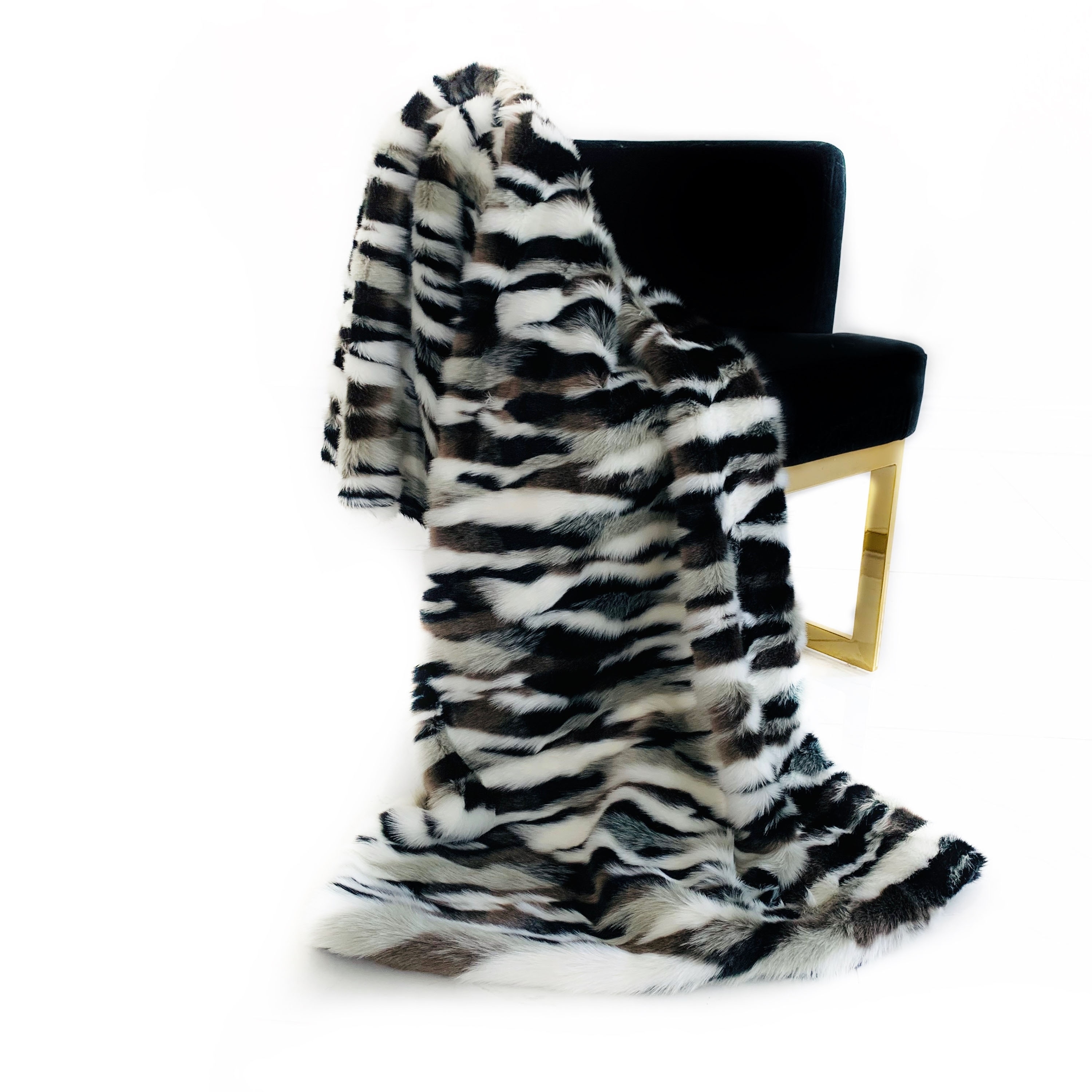 Plutus Black, White Zebra Faux Fur Luxury Throw Blanket