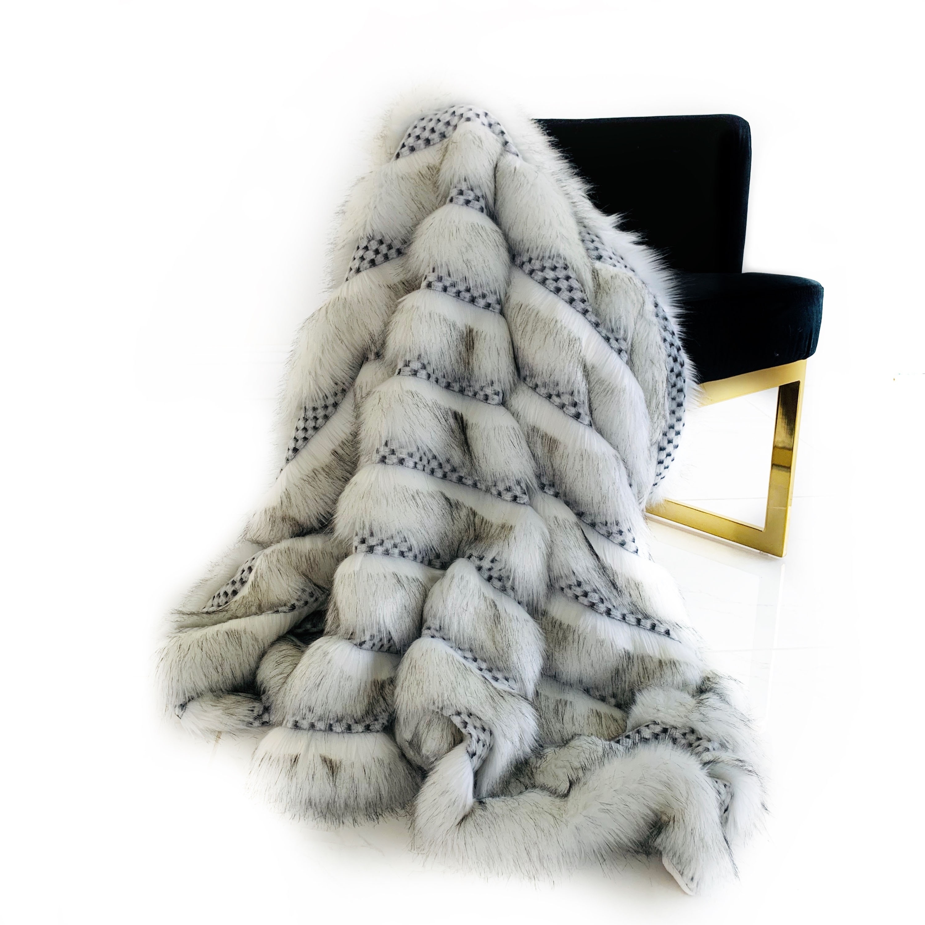 Plutus Off White Two Tone Feather Faux Fur Luxury Throw Blanket