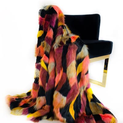 Plutus Burgundy/Black Exotic Parrot Faux Fur Luxe Throw Blanket