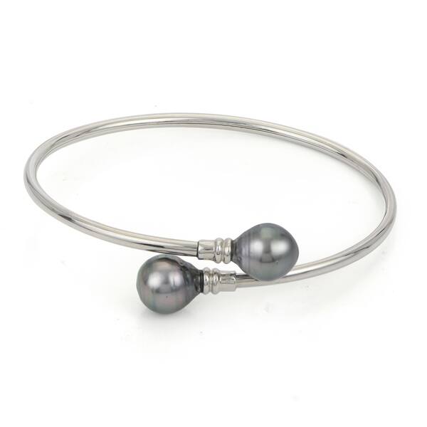 slide 1 of 3, PearLustre by Imperial Sterling Silver Tahitian Pearl Flexible Cuff Bracelet
