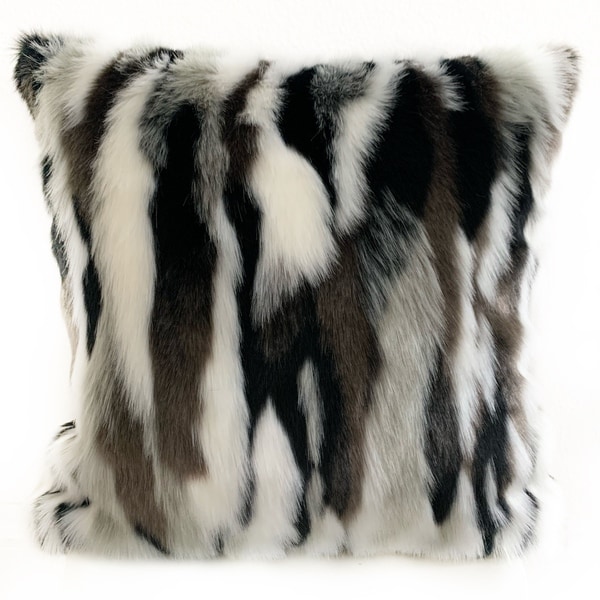 Plutus Black, White Zebra Animal Faux Fur Luxury Throw Pillow. Opens flyout.